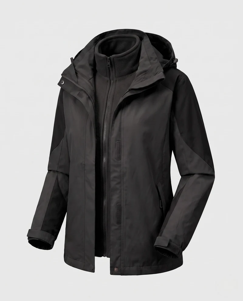Damen Zwei-in-Eins Softshell- und Fleece-Outdoorjacke mit Kapuze Nord Taschen