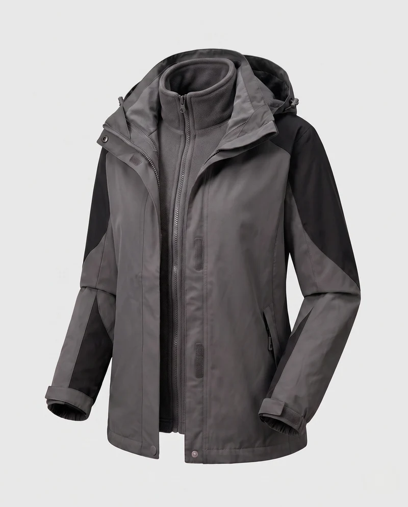 Damen Zwei-in-Eins Softshell- und Fleece-Outdoorjacke mit Kapuze Nord Taschen