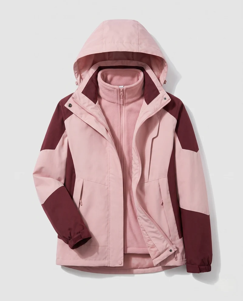 Damen wasserdichte zweilagige Outdoor-Jacke mit Kapuze, atmungsaktive Membran und verstellbarem Saum Nord Taschen