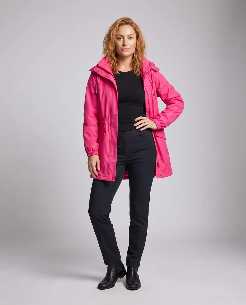 Damen wasserabweisender Parka mit Kapuze, Kordelzug-Taille und Klapptaschen Nord Taschen