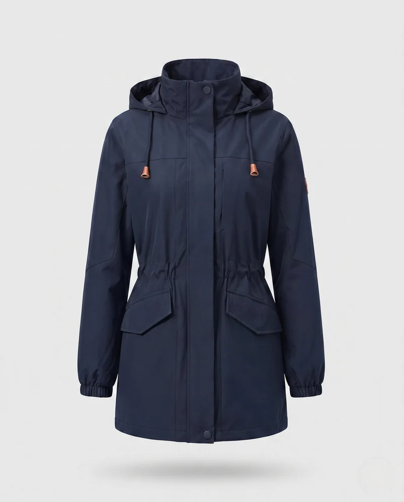 Damen wasserabweisender Parka mit Kapuze, Kordelzug-Taille und Klapptaschen Nord Taschen