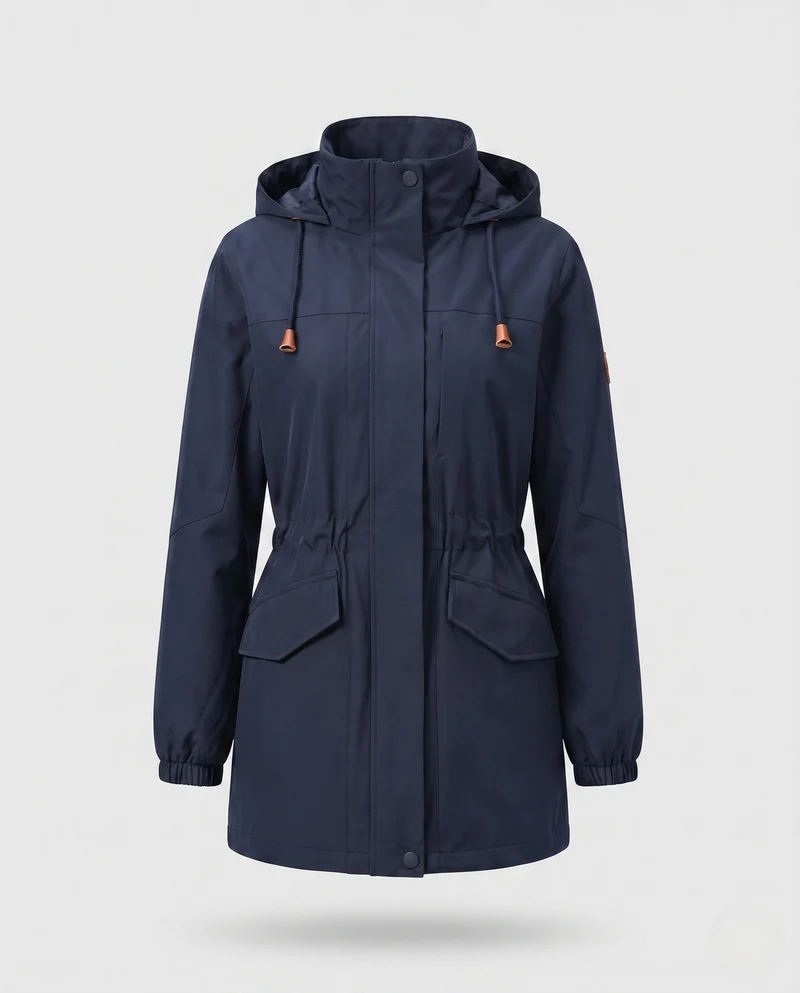 Damen wasserabweisender Parka mit Kapuze, Kordelzug-Taille und Klapptaschen Nord Taschen