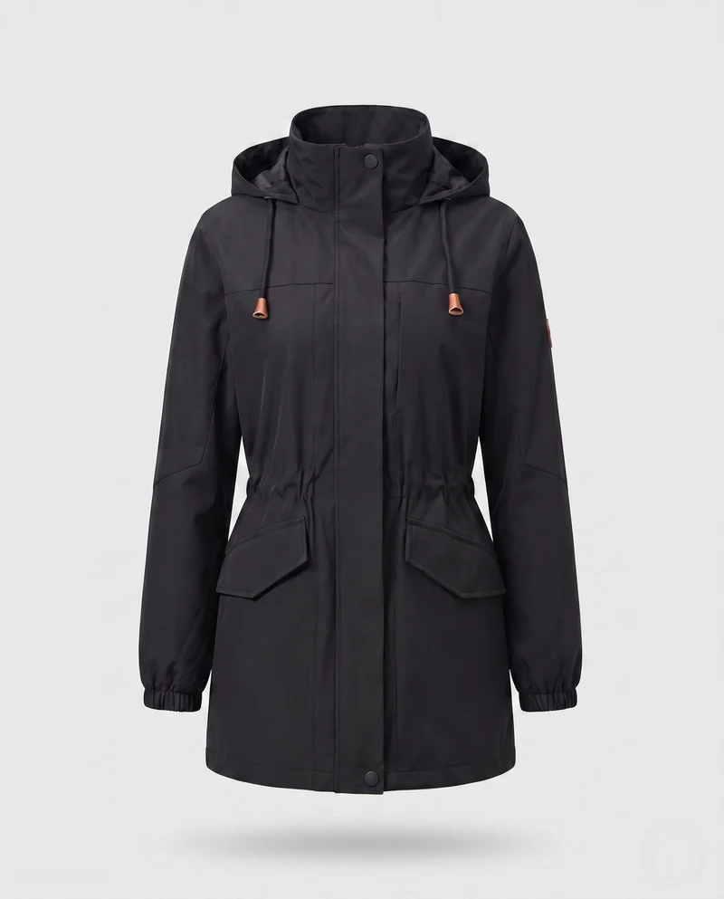 Damen wasserabweisender Parka mit Kapuze, Kordelzug-Taille und Klapptaschen Nord Taschen
