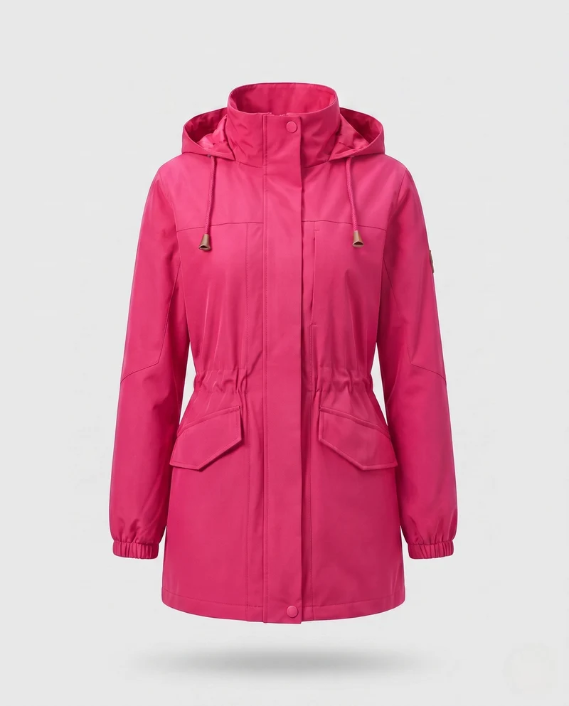 Damen wasserabweisender Parka mit Kapuze, Kordelzug-Taille und Klapptaschen Nord Taschen