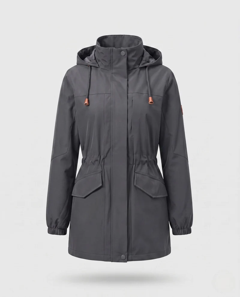 Damen wasserabweisender Parka mit Kapuze, Kordelzug-Taille und Klapptaschen Nord Taschen