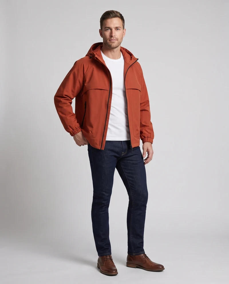 Herren Leichte Funktionsjacke mit verstellbarem Kapuzenkragen Nord Taschen