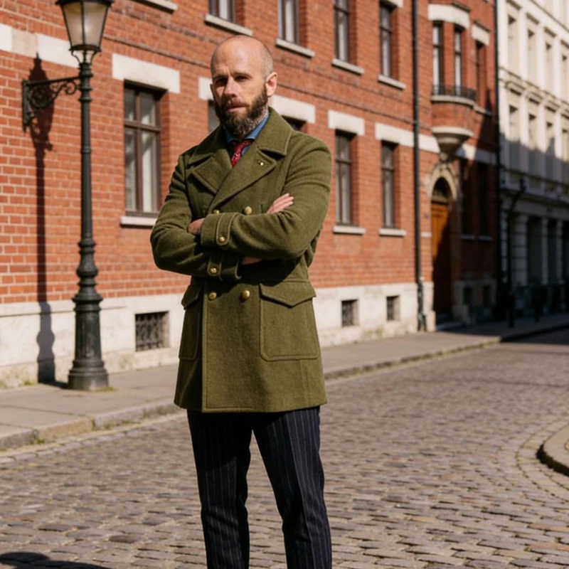 Herren Doppelreihiger Peacoat aus Wollmix mit Metallknöpfen und aufgesetzten Pattentaschen Nord Taschen