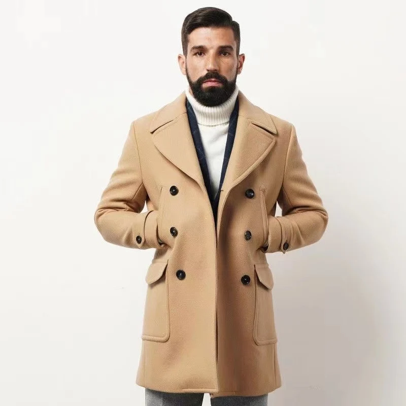 Herren Doppelreihiger Peacoat aus Wollmix mit Metallknöpfen und aufgesetzten Pattentaschen Nord Taschen