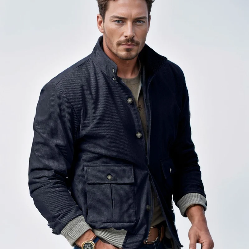 Herren Corduroy-Fieldjacke mit Pattentaschen und Stehkragen Nord Taschen