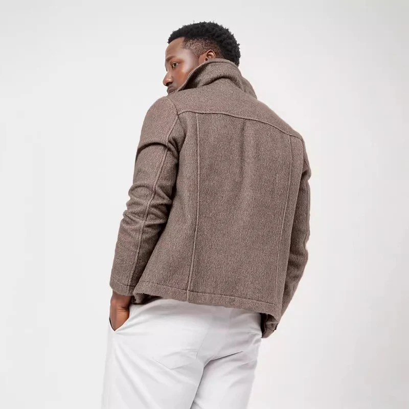 Herren Bouclé-Workerjacke mit Hemdkragen, Brustpattentaschen und Metallknöpfen Nord Taschen