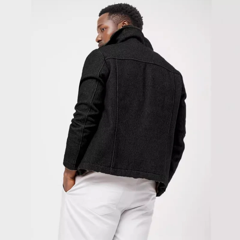 Herren Bouclé-Workerjacke mit Hemdkragen, Brustpattentaschen und Metallknöpfen Nord Taschen