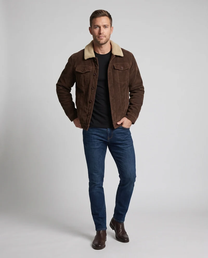Herren Cordjacke mit vollflächiger Sherpa-Futterung und Reverskragen Nord Taschen
