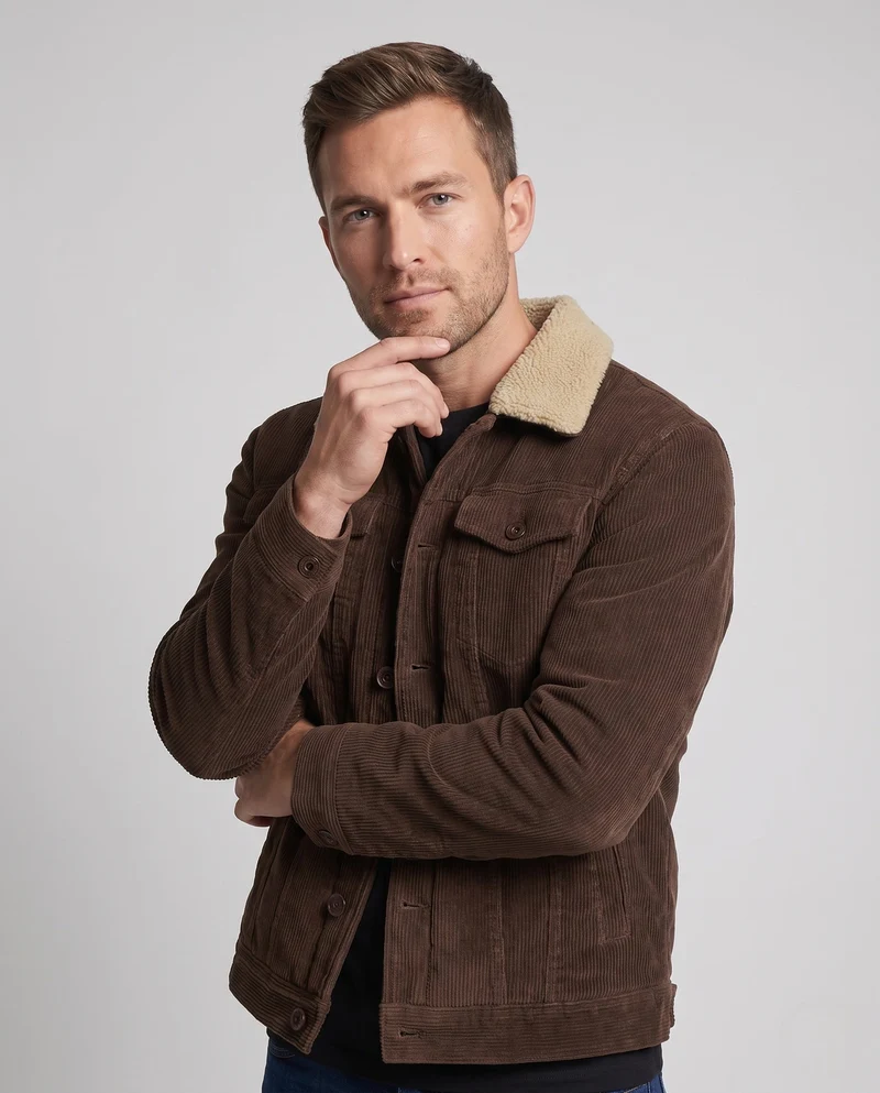 Herren Cordjacke mit vollflächiger Sherpa-Futterung und Reverskragen Nord Taschen