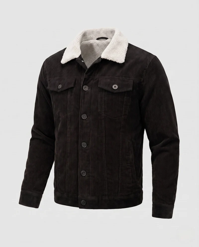 Herren Cordjacke mit vollflächiger Sherpa-Futterung und Reverskragen Nord Taschen