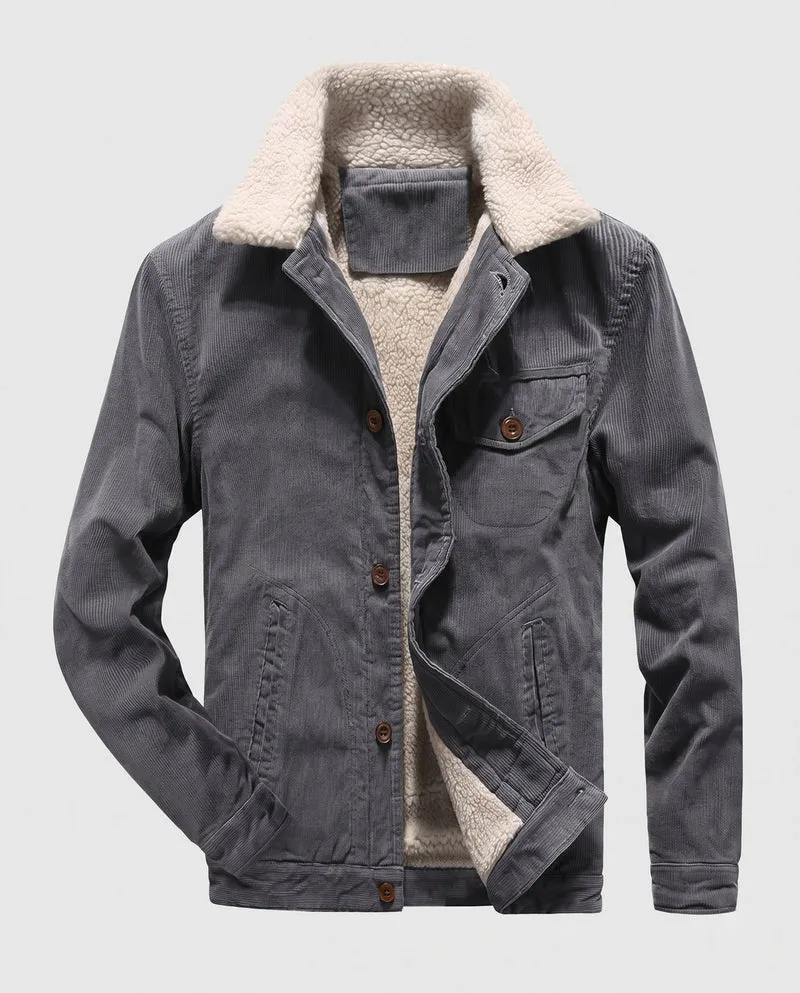 Herren Cordjacke im Trucker-Stil mit durchgehendem Sherpa-Futter und Teddy-Kragen Nord Taschen