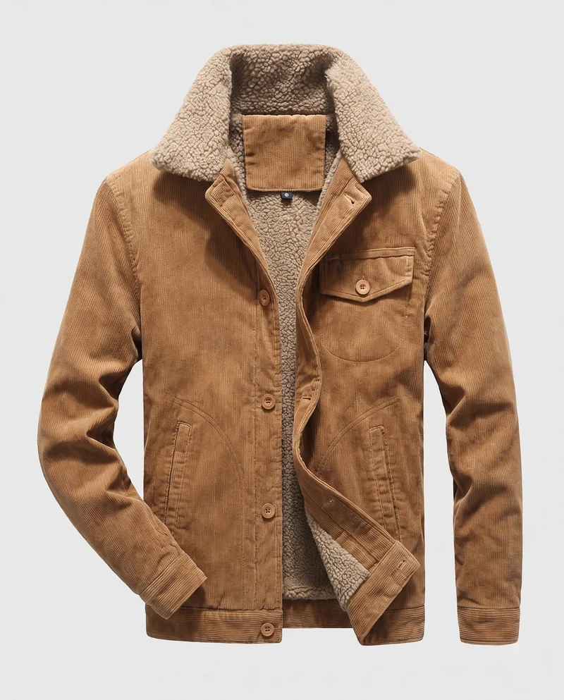 Herren Cordjacke im Trucker-Stil mit durchgehendem Sherpa-Futter und Teddy-Kragen Nord Taschen
