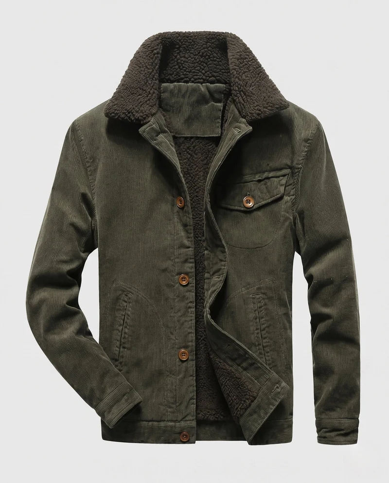 Herren Cordjacke im Trucker-Stil mit durchgehendem Sherpa-Futter und Teddy-Kragen Nord Taschen