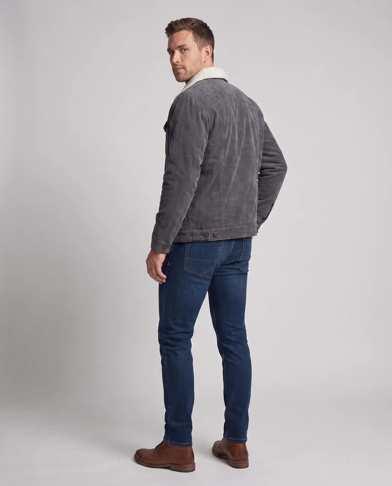 Herren-Kord-Arbeitsjacke mit vollständigem Sherpa-Futter, Hemdkragen und Seitentaschen Nord Taschen