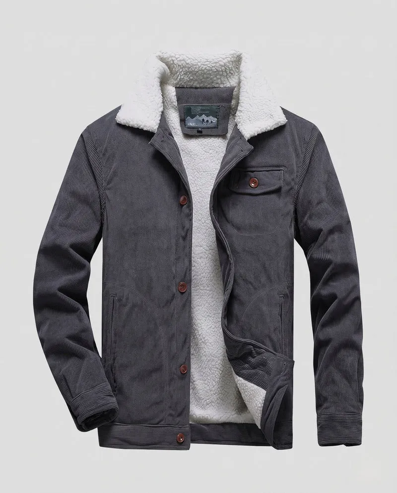 Herren-Kord-Arbeitsjacke mit vollständigem Sherpa-Futter, Hemdkragen und Seitentaschen Nord Taschen
