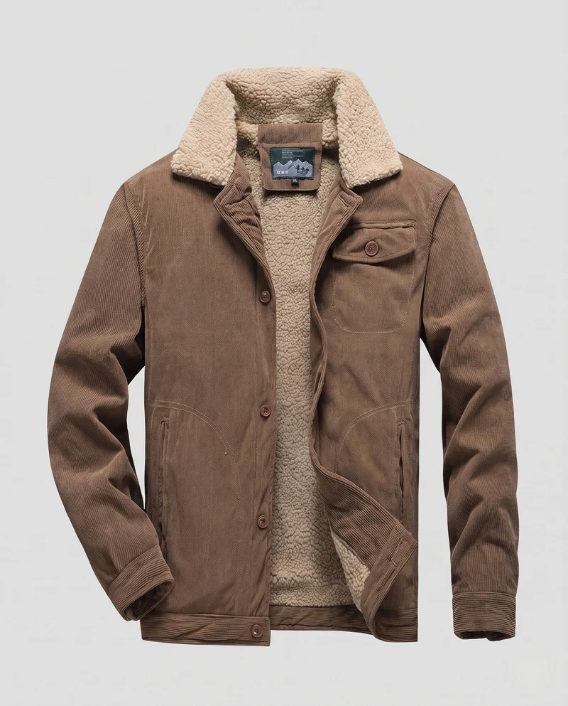 Herren-Kord-Arbeitsjacke mit vollständigem Sherpa-Futter, Hemdkragen und Seitentaschen Nord Taschen