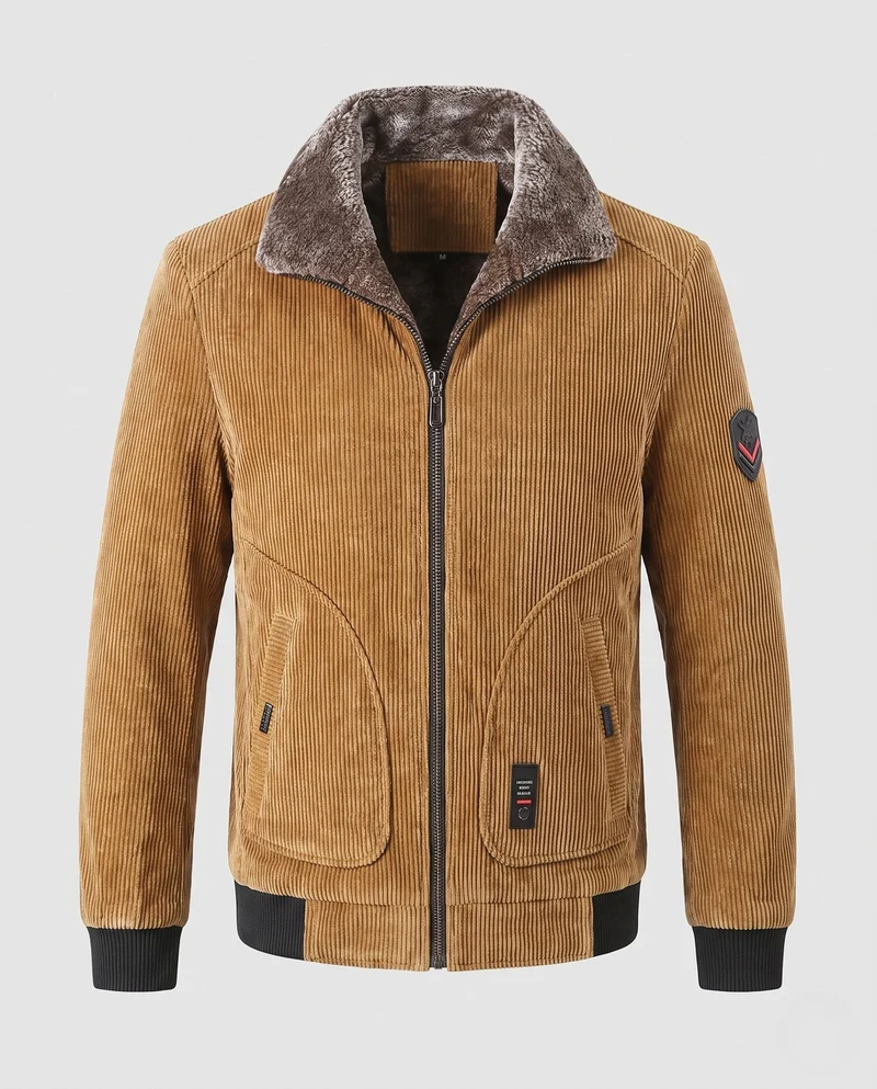 Männer Cord Bomberjacke mit Teddy-Futter und Kunstfellkragen Nord Taschen