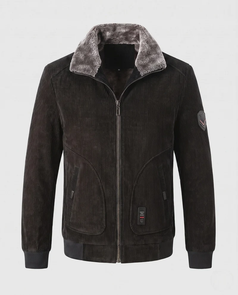 Männer Cord Bomberjacke mit Teddy-Futter und Kunstfellkragen Nord Taschen