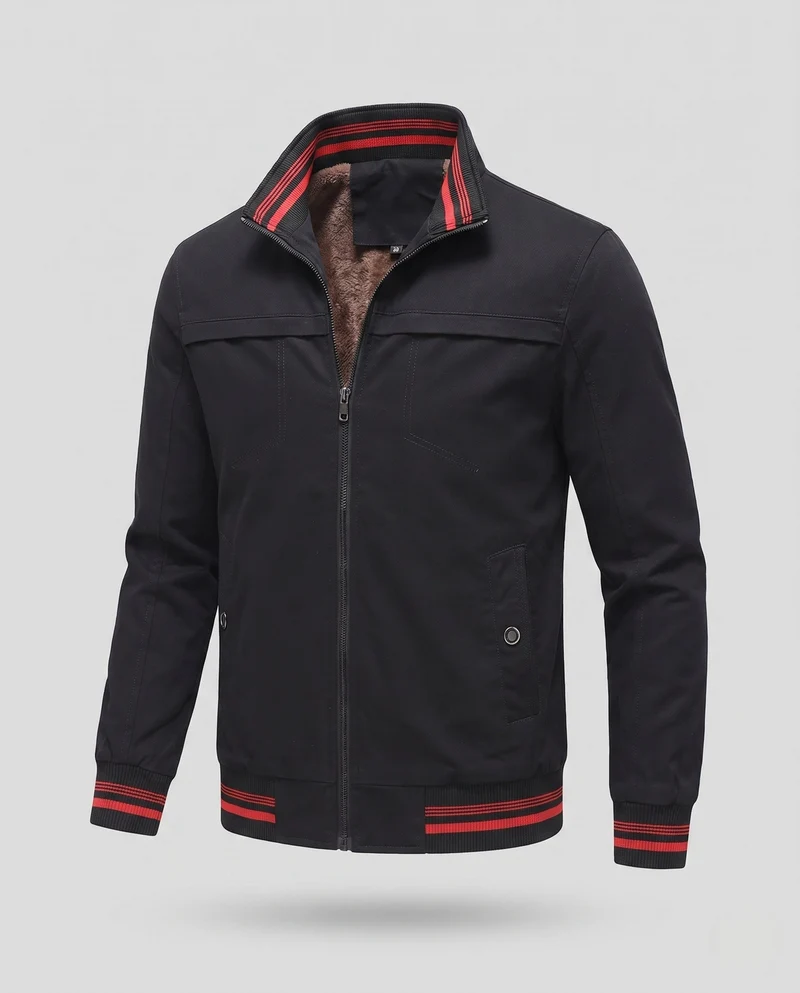 Herren Freizeit Field Blouson mit durchgehendem wärmendem Teddyfleece-Futter, Stehkragen und gestreiften Bündchen Nord Taschen