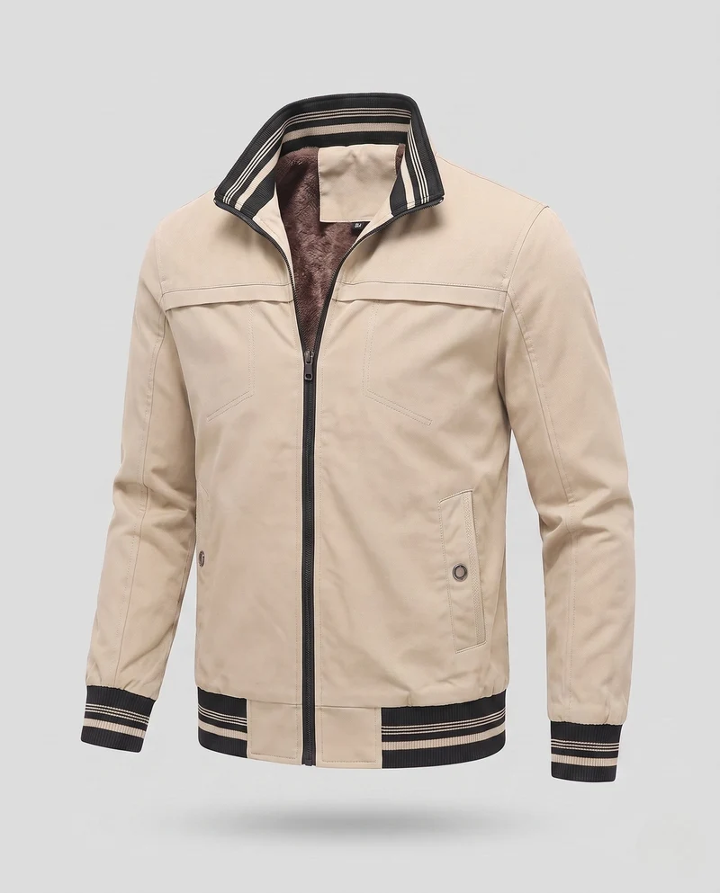 Herren Freizeit Field Blouson mit durchgehendem wärmendem Teddyfleece-Futter, Stehkragen und gestreiften Bündchen Nord Taschen