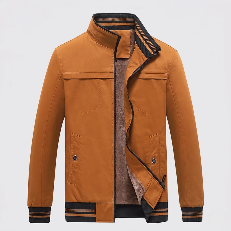 Herren Freizeit Field Blouson mit durchgehendem wärmendem Teddyfleece-Futter, Stehkragen und gestreiften Bündchen Nord Taschen