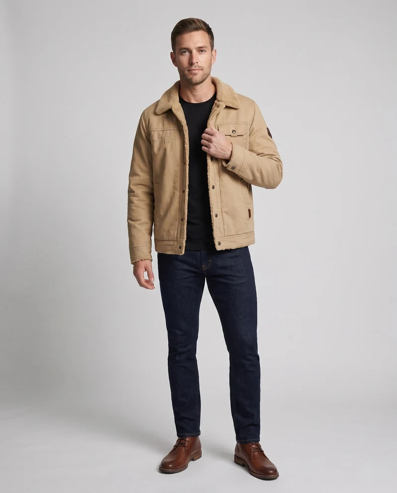 Herren-Canvas-Jacke mit durchgehendem Teddyfutter und Reverskragen Nord Taschen