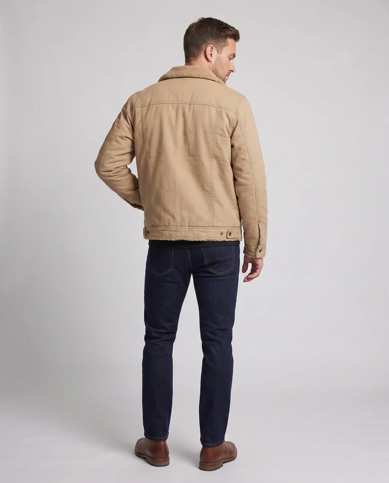 Herren-Canvas-Jacke mit durchgehendem Teddyfutter und Reverskragen Nord Taschen