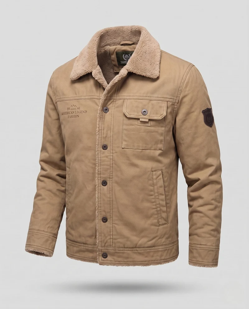 Herren-Canvas-Jacke mit durchgehendem Teddyfutter und Reverskragen Nord Taschen