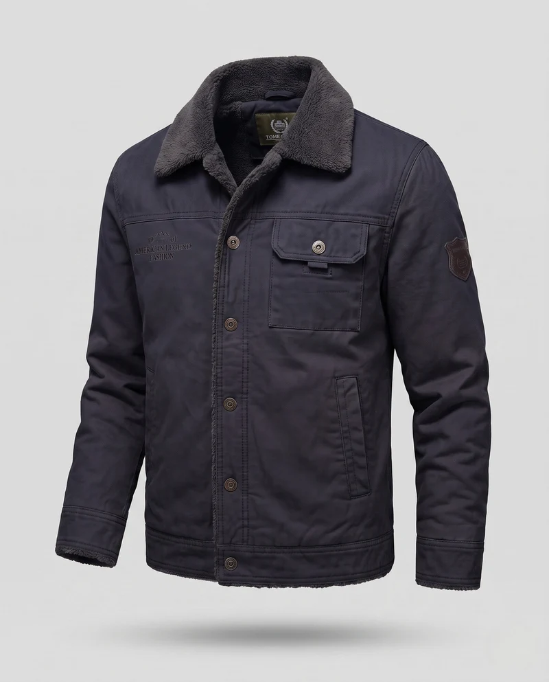 Herren-Canvas-Jacke mit durchgehendem Teddyfutter und Reverskragen Nord Taschen