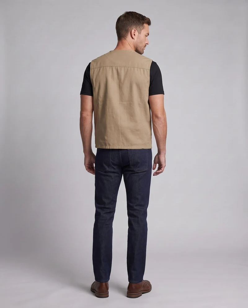 Herren-Canvas-Weste im Utility-Stil mit Knopfleiste und aufgesetzten Taschen Nord Taschen