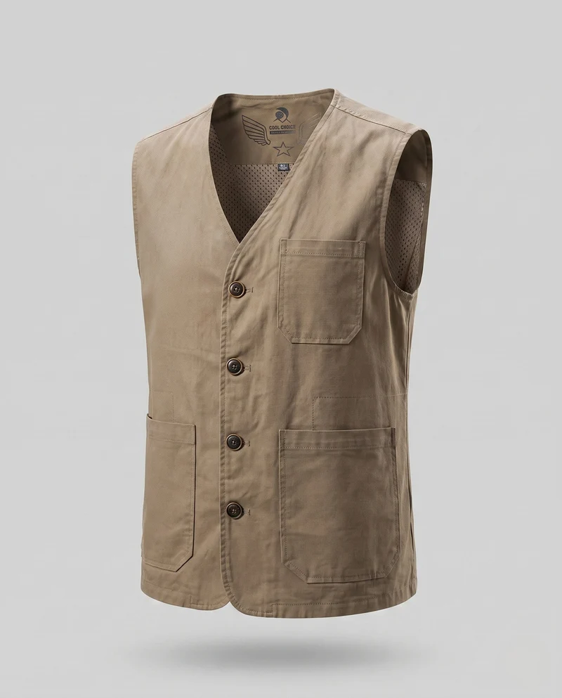 Herren-Canvas-Weste im Utility-Stil mit Knopfleiste und aufgesetzten Taschen Nord Taschen