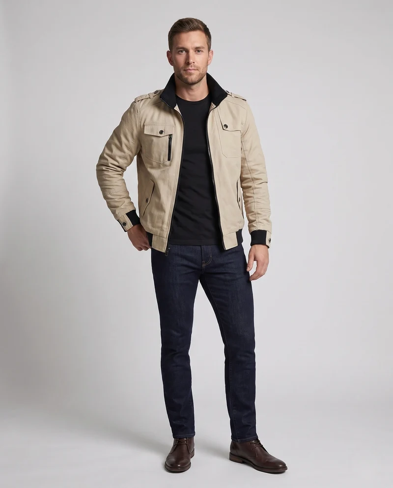 Herren Short Blouson Canvas Field Blouson im Utility-Stil mit hochstehendem Kragen Nord Taschen