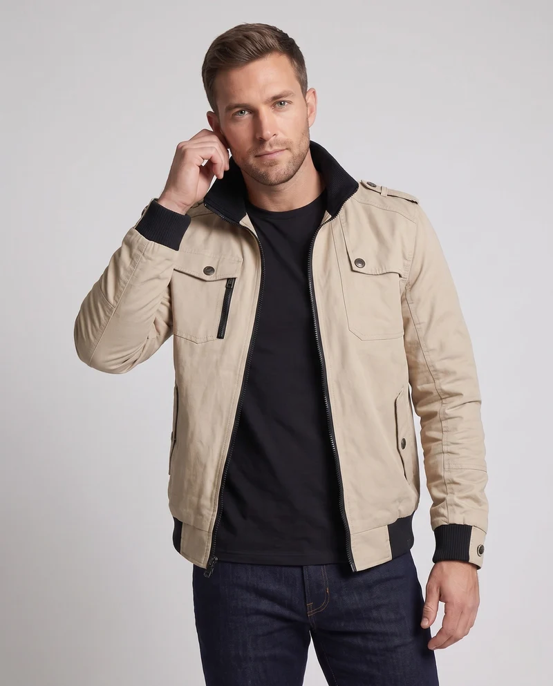 Herren Short Blouson Canvas Field Blouson im Utility-Stil mit hochstehendem Kragen Nord Taschen