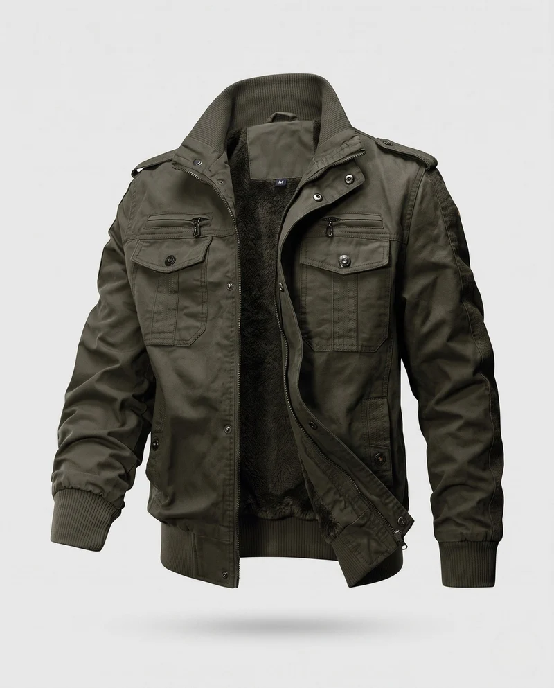 Herren Kurzpilotjacke aus Canvas mit verborgener thermischer Fütterung und Schulterepauletten Nord Taschen