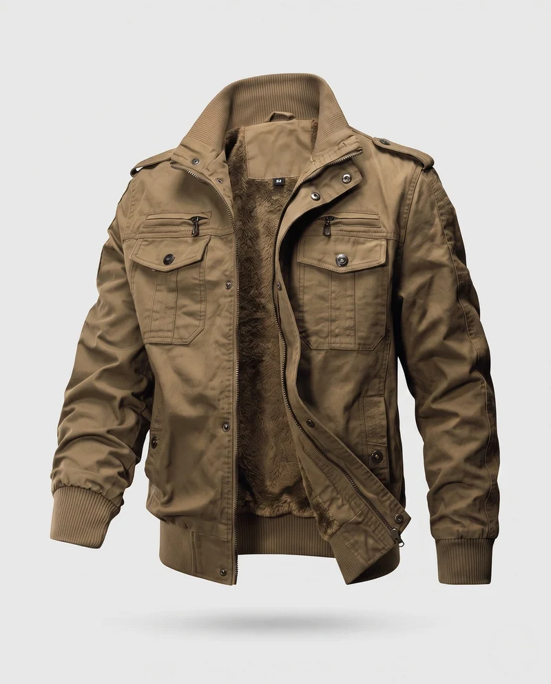 Herren Kurzpilotjacke aus Canvas mit verborgener thermischer Fütterung und Schulterepauletten Nord Taschen