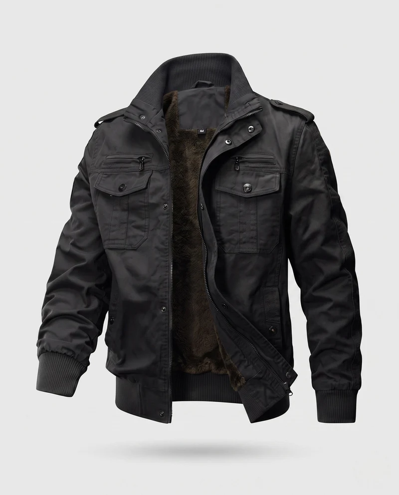 Herren Kurzpilotjacke aus Canvas mit verborgener thermischer Fütterung und Schulterepauletten Nord Taschen