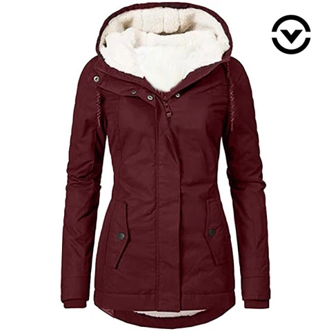 Damen Wasserabweisender Parka mit Teddyfutter, Kapuze und Taillierter Passform Nord Taschen