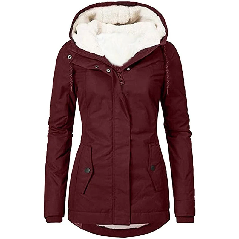 Damen Wasserabweisender Parka mit Teddyfutter, Kapuze und Taillierter Passform Nord Taschen