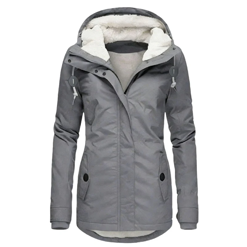 Damen Wasserabweisender Parka mit Teddyfutter, Kapuze und Taillierter Passform Nord Taschen