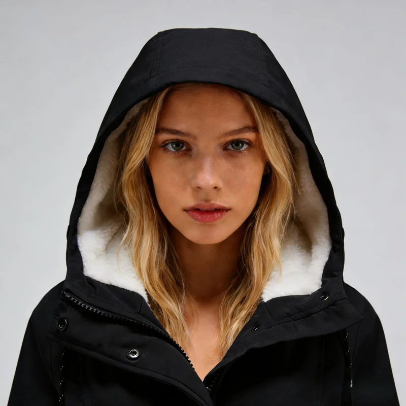 Damen Wasserabweisender Parka mit Teddyfutter, Kapuze und Taillierter Passform Nord Taschen