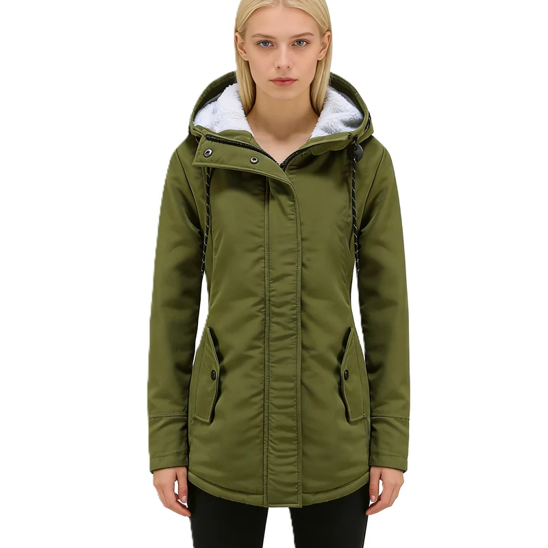 Damen Wasserabweisender Parka mit Teddyfutter, Kapuze und Taillierter Passform Nord Taschen