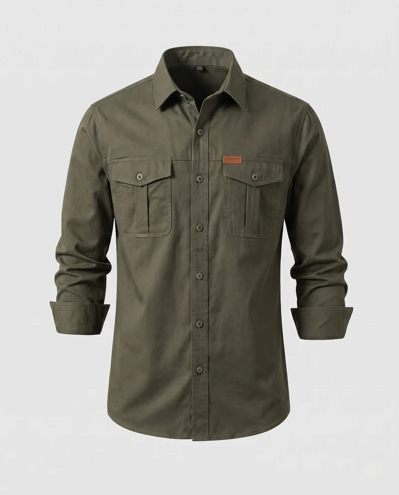 Herren Canvas Utility Overshirt mit Brusttaschen und lässigem Hemdkragen Nord Taschen