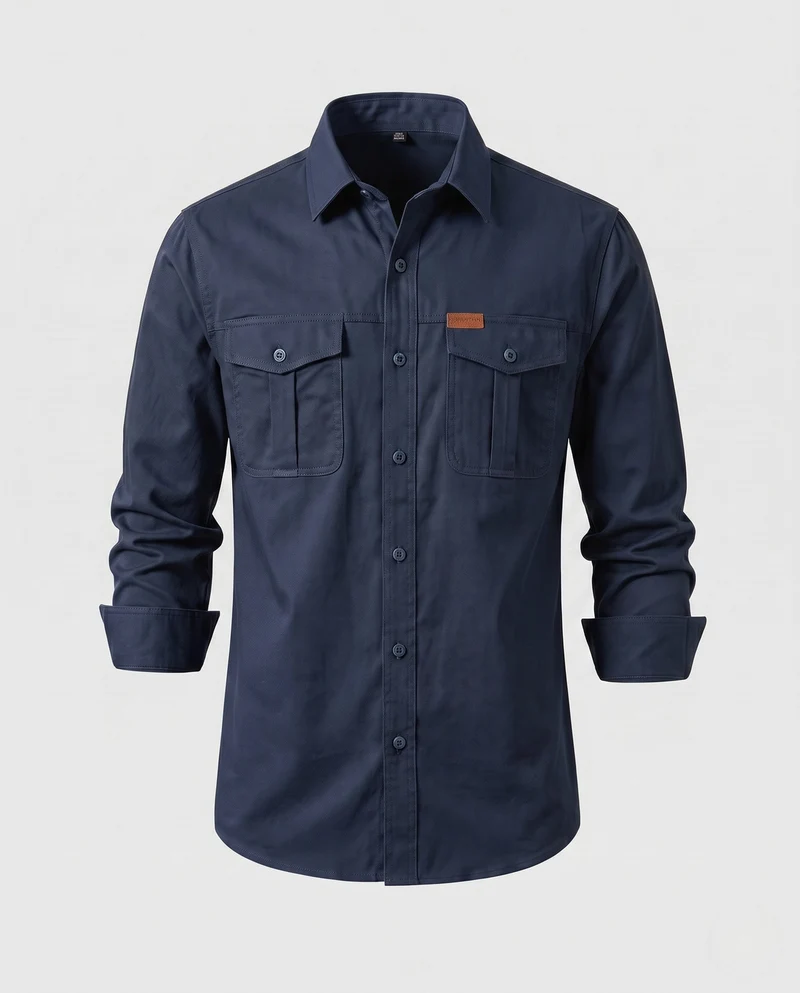 Herren Canvas Utility Overshirt mit Brusttaschen und lässigem Hemdkragen Nord Taschen