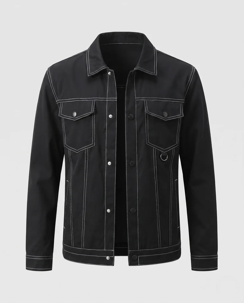 Herren Canvas Jeansjacke mit Kontrastnähten, Druckknopf Front und Brusttaschen Nord Taschen