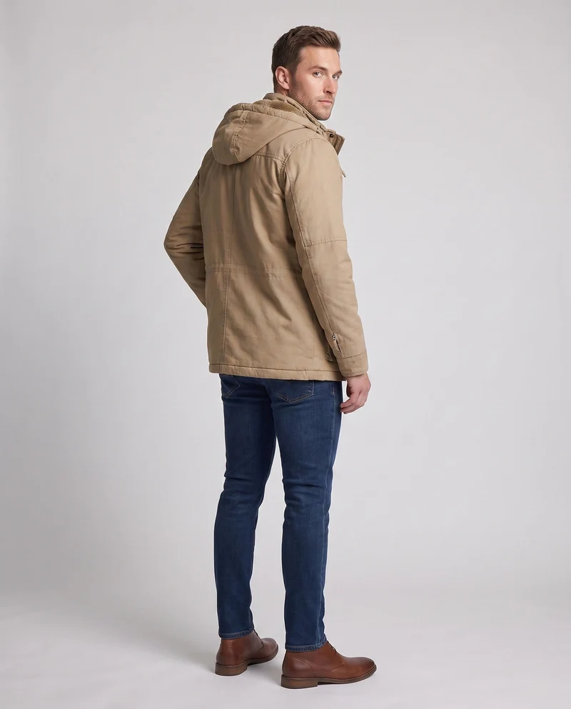 Herren Canvas Field Parka mit Teddy-Fleece-Futter, Kapuze und Utility-Taschen Nord Taschen