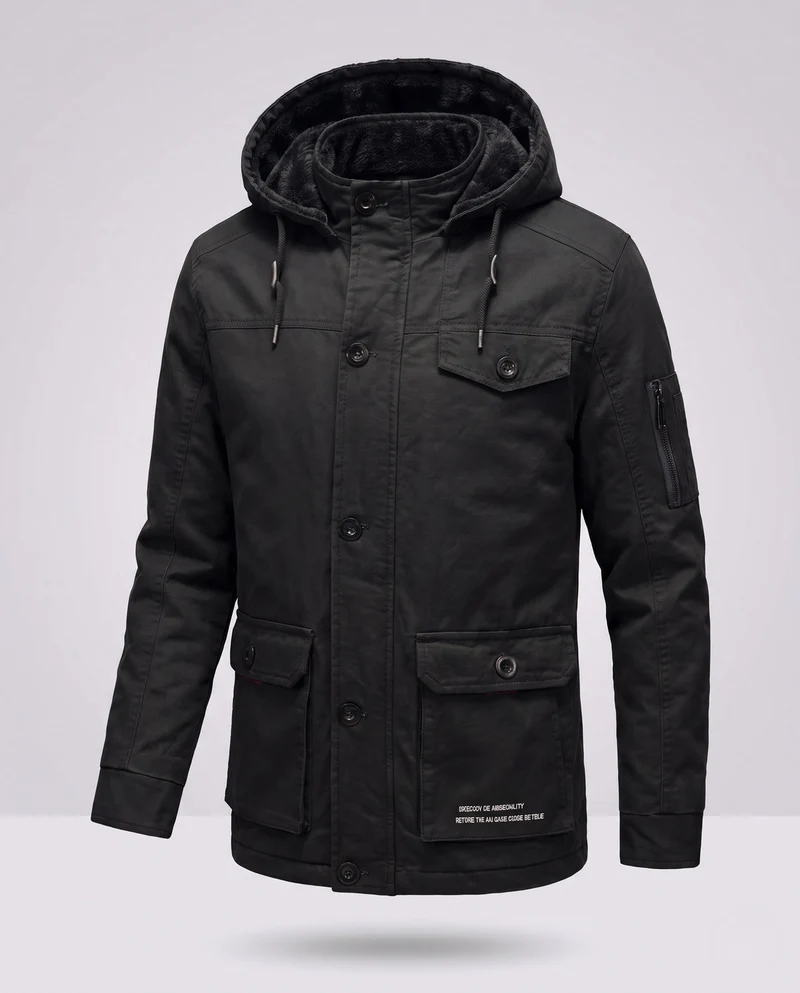 Herren Canvas Field Parka mit Teddy-Fleece-Futter, Kapuze und Utility-Taschen Nord Taschen